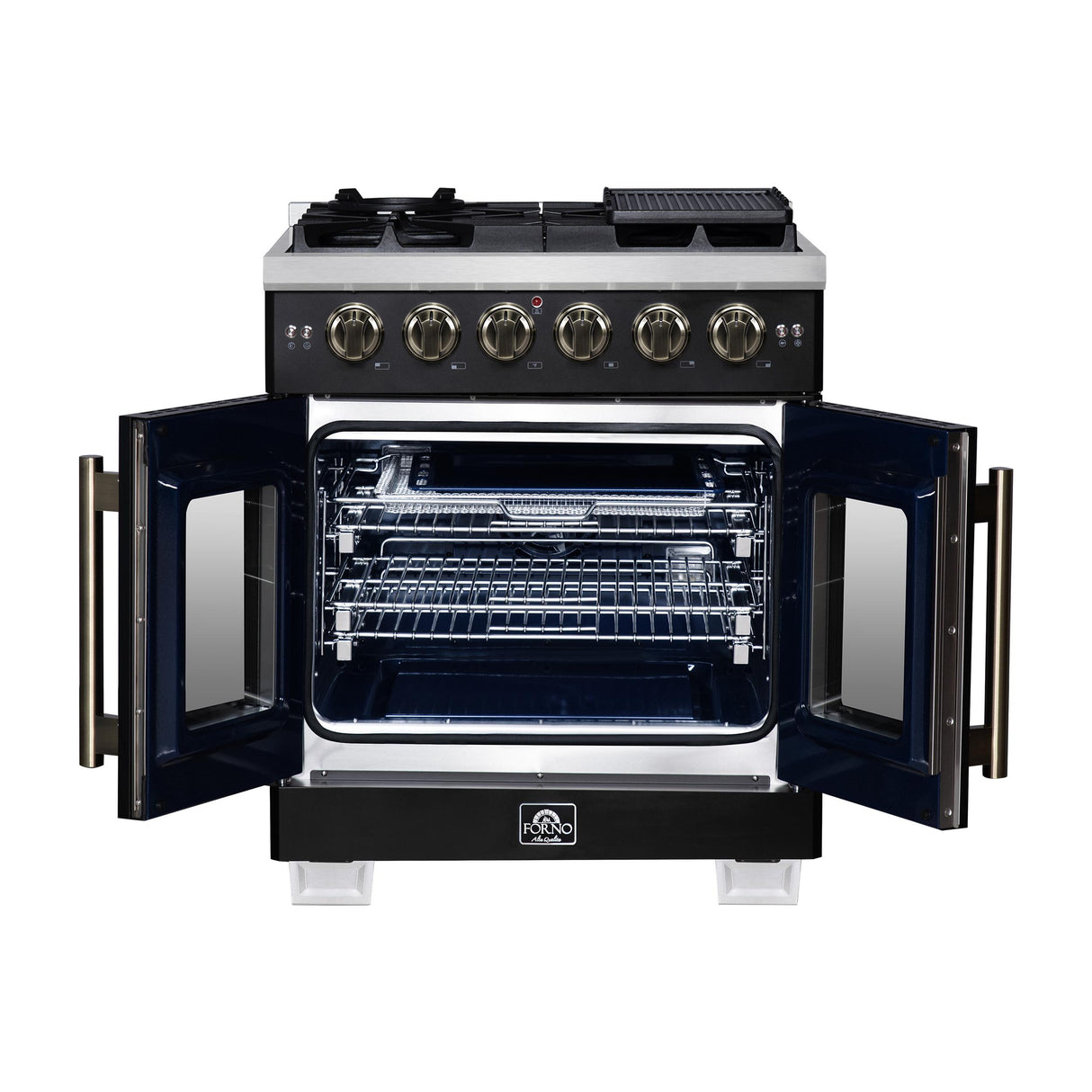 Forno Capriasca 30-Inch Freestanding French Door Gas Range, 4 Burners, Convection Oven, Energy Efficient