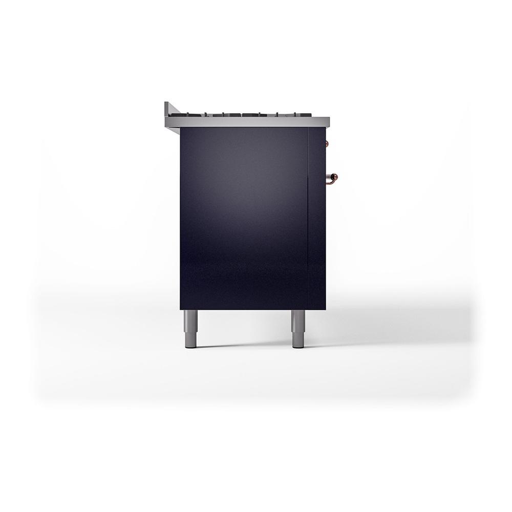 ILVE UN60FQNMPMBP Nostalgie II Noblesse 60 inch Dual Fuel Range (9 Sealed Burners + Griddle, Natural Gas, Solid Door, Midnight Blue, Copper)