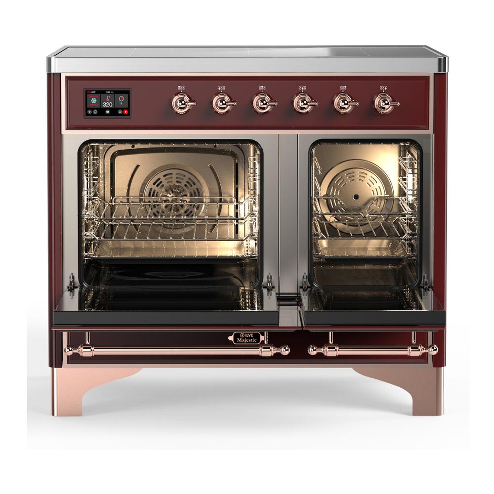 ILVE UMDIB40NR3BUP Majestic III 40 inch Induction Range with 6 Elements, 3.82 cu. ft. Total Oven Capacity (Triple Glass Door, Burgundy, Copper)
