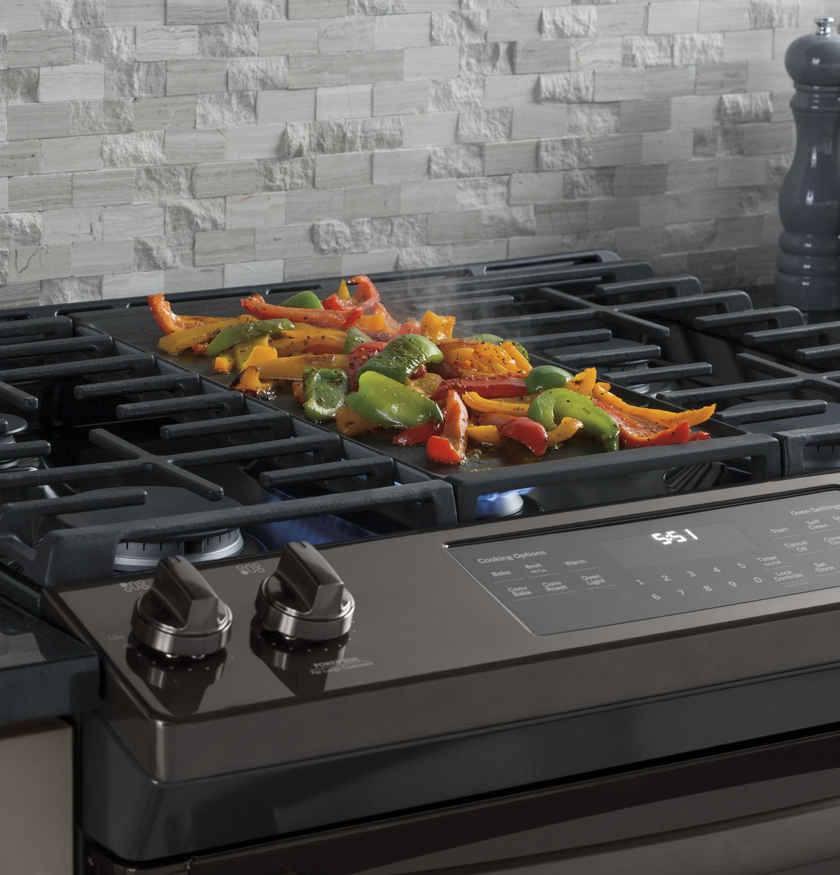 GE® 30" Slide-In Front-Control Convection Gas Range