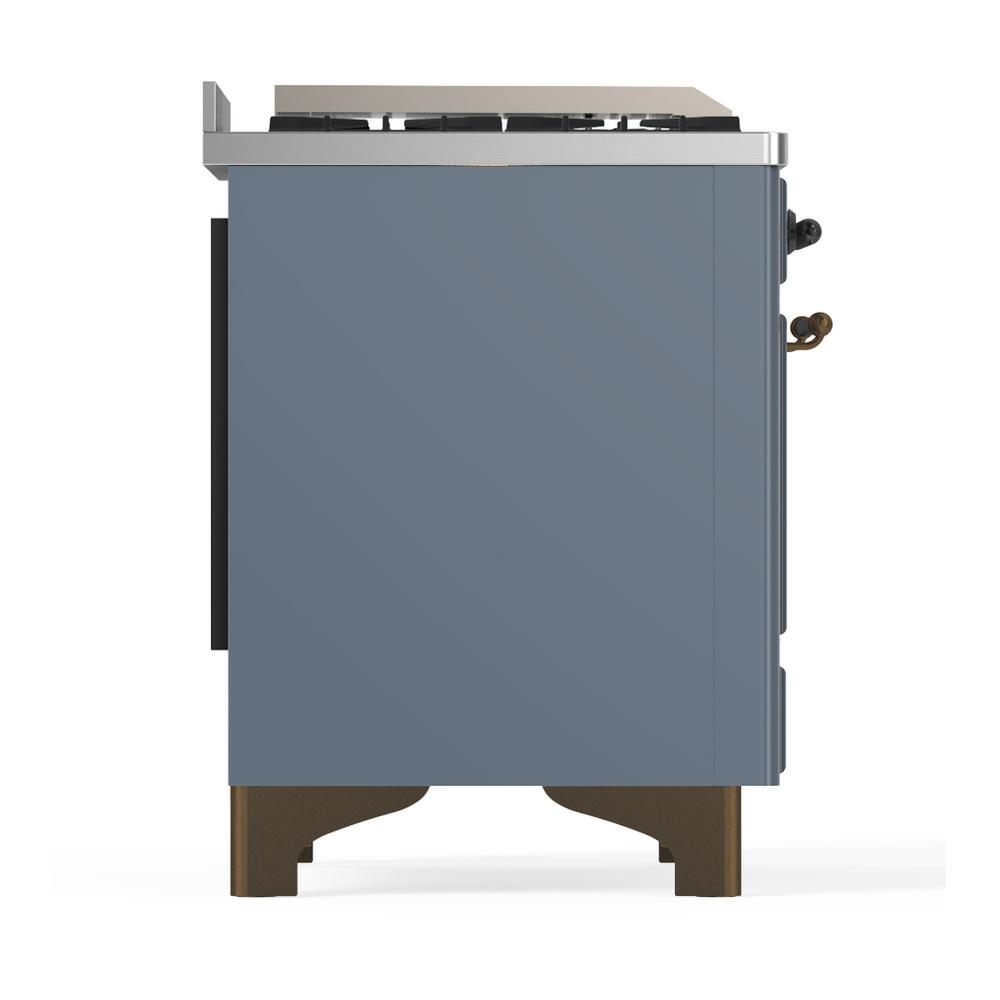 ILVE UM48FQNR3BGB Majestic III 48 inch Dual Fuel Range with 8 Burners and Griddle, Dual Function Burner up to 25,000 BTU (Natural Gas, Solid Door, Blue Grey, Burnished)