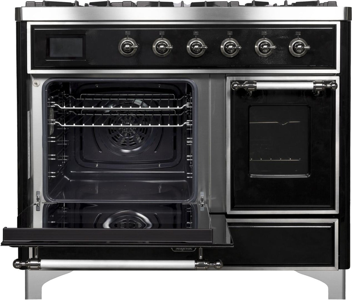 Majestic II 40 Inch Dual Fuel Liquid Propane Freestanding Range in Glossy Black with Chrome Trim