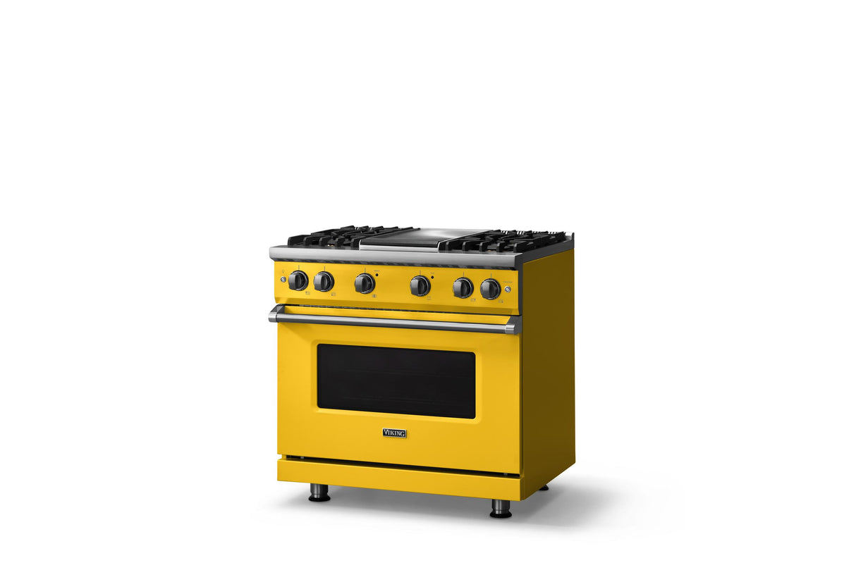 36"W. Sealed Burner Gas Range (Burner: 4g, Finish: Daffodil, Trim: Polished Chrome, Fuel: Natural Gas)