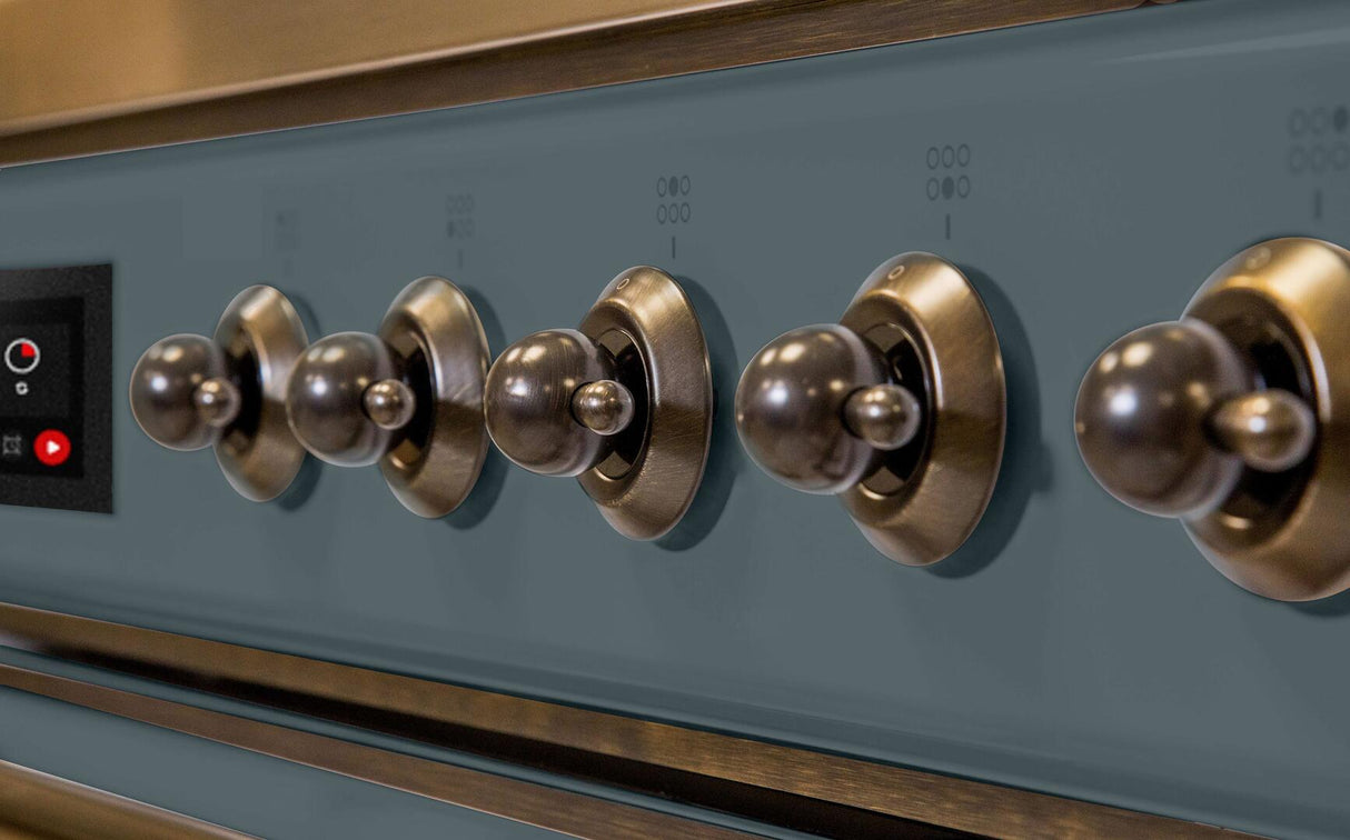 Majestic II 60 Inch Dual Fuel Natural Gas Freestanding Range in Blue Grey with Bronze Trim