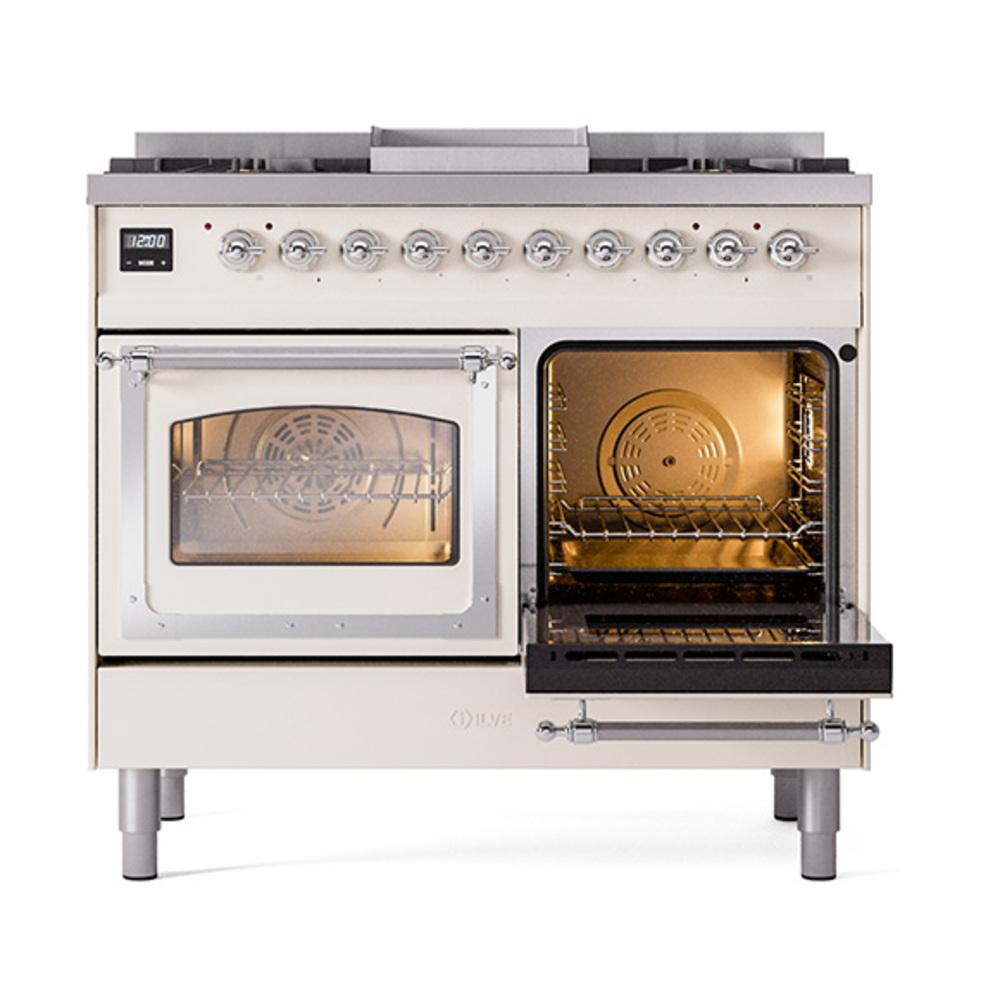 ILVE UND40FNMPAWCLP Nostalgie II Noblesse 40 inch Dual Fuel Range (Liquid Propane, Triple Glass Door, Antique White, Chrome)