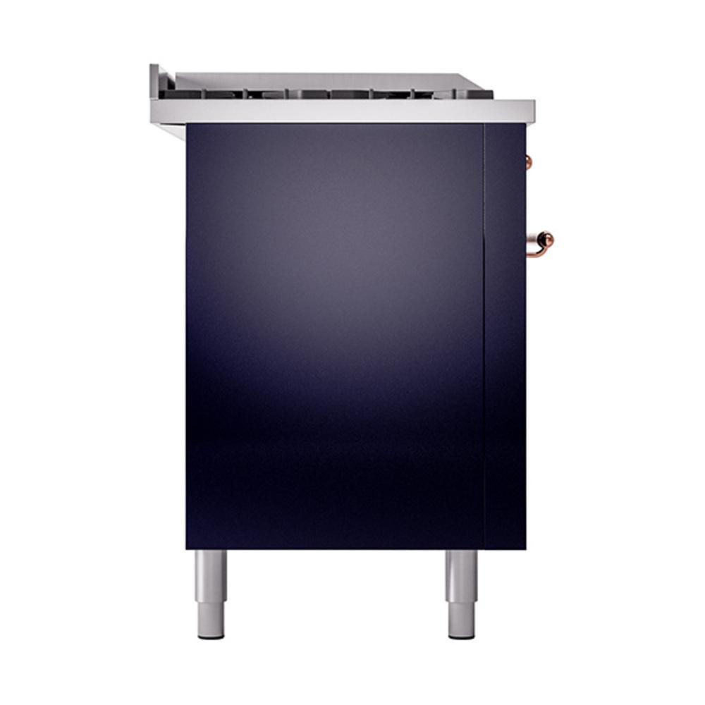 ILVE UN60FSQNMPMBPLP Nostalgie II Noblesse 60 inch Dual Fuel Range (7 Sealed Burners + Griddle + French Top, Liquid Propane, Solid Door, Midnight Blue, Copper)