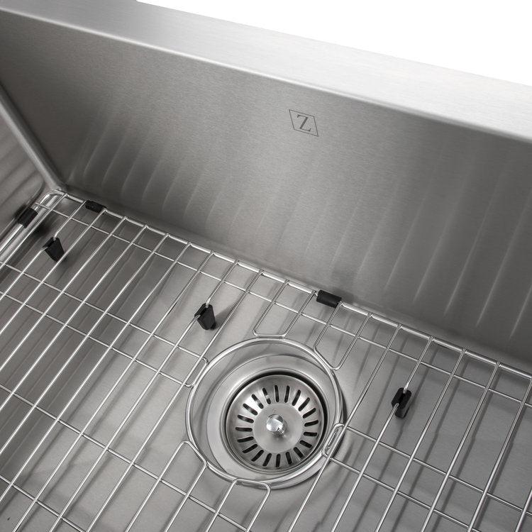 ZLINE 30 in. Zermatt Farmhouse Apron Mount Single Bowl Stainless Steel Kitchen Sink with Bottom Grid (SAS-30)