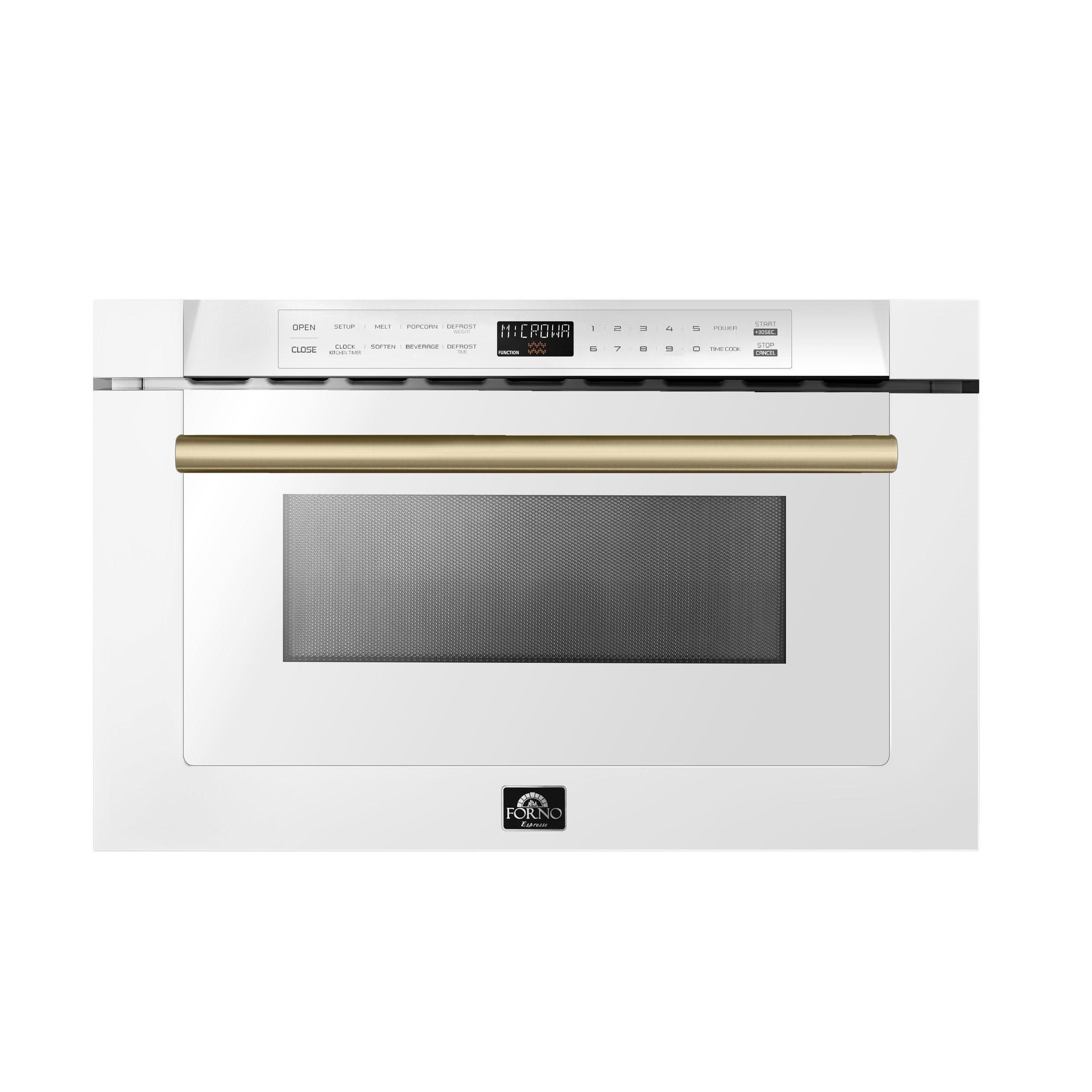 Forno Capoliveri Espresso 24-Inch Microwave Drawer, White, 1.2 cu.ft, 1000 Watts, Built-In, Touch Control LCD Display, Auto-Touch Open/Close, 11 Power Levels, Sensor Cooking