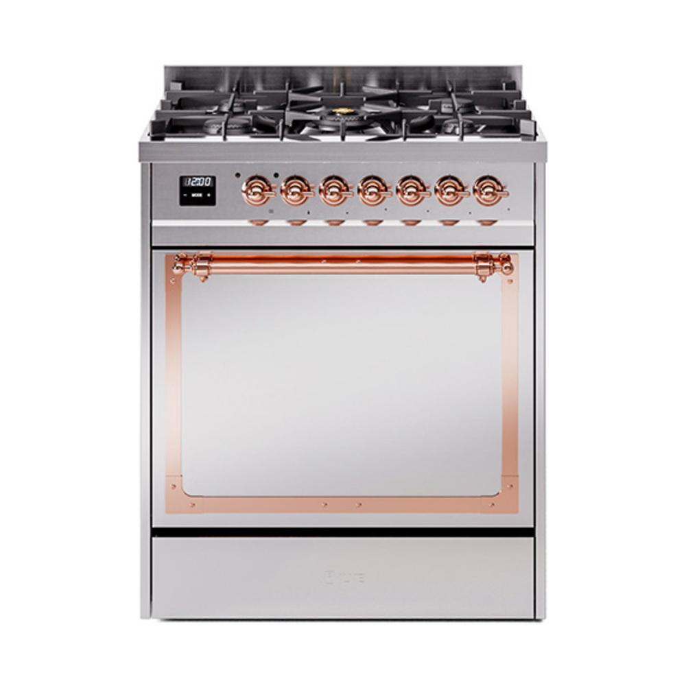 ILVE UN30QNMPSSPLP Nostalgie II Noblesse 30 inch Dual Fuel Range (Liquid Propane, Solid Door, Stainless Steel, Copper)