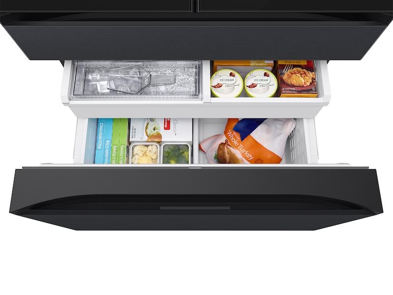 Bespoke 23 cu. ft. Counter Depth 4-Door French Door Refrigerator with AI Family Hub™+ AI Vision Inside™ in Charcoal Glass and Black/Charcoal