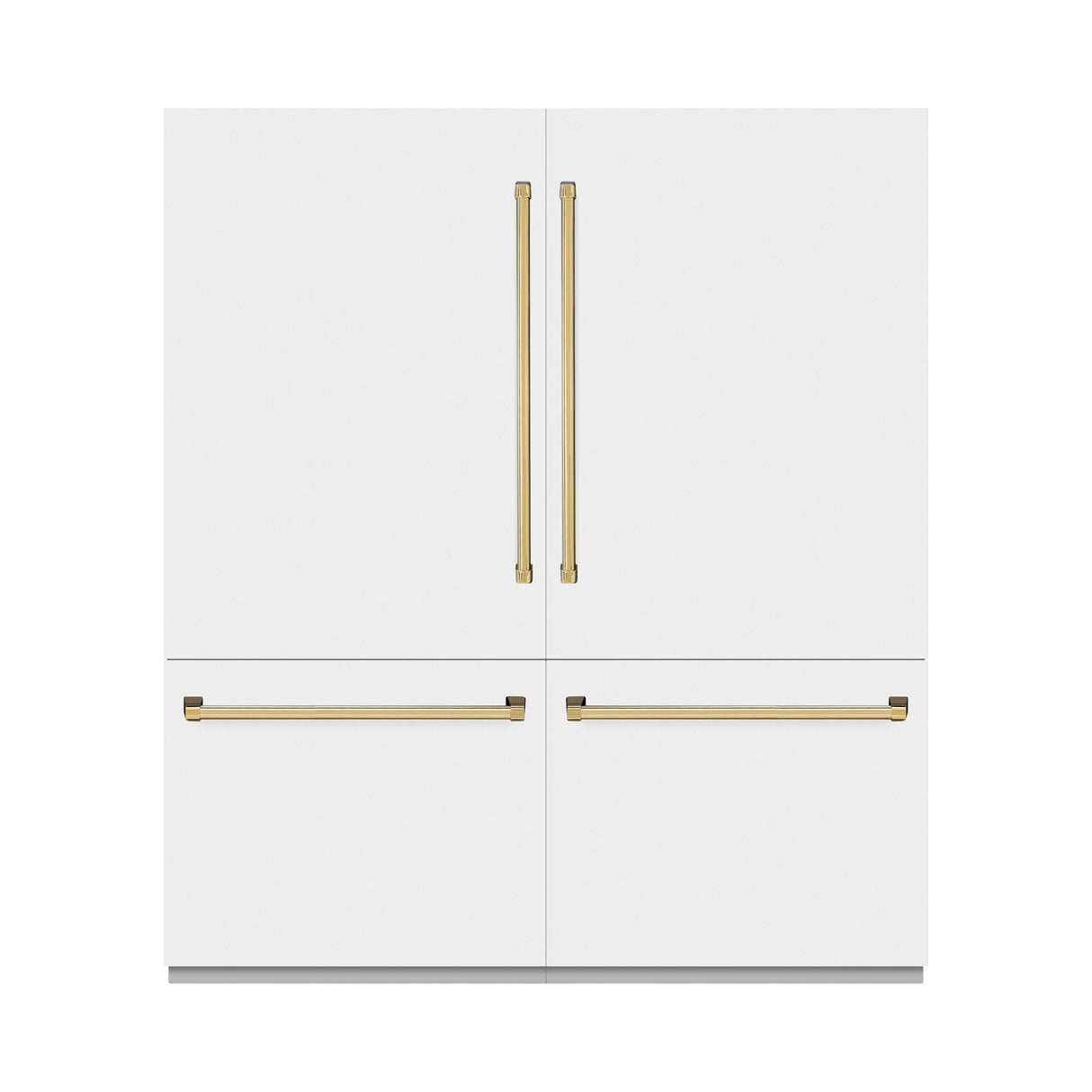 ZLINE Autograph Edition 72 in. 39.6 cu. ft. French Door Built-In Bottom Freezer Refrigerator with Water Dispensers and Ice Makers in White Matte with Graphite Gray Interior and Polished Gold Accents (GRBITZ-WM-72-G)