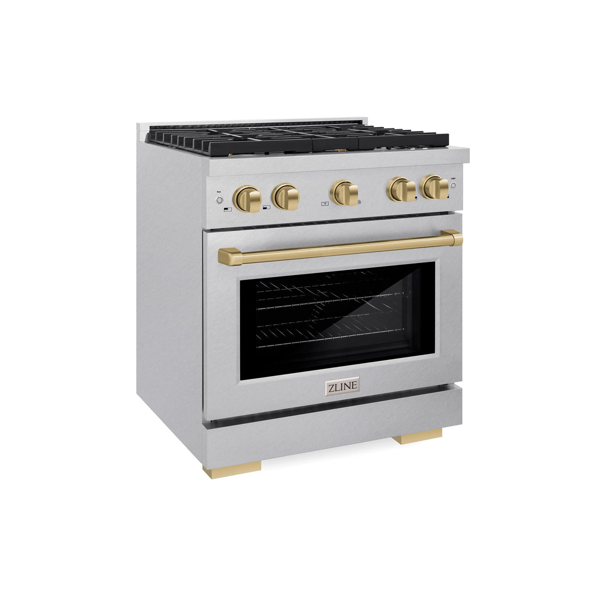 ZLINE Autograph Edition 30 in. 4.2 cu. ft. 4 Burner Gas Range with Convection Gas Oven in DuraSnow' Stainless Steel and Champagne Bronze Accents (SGRSZ-30-CB)