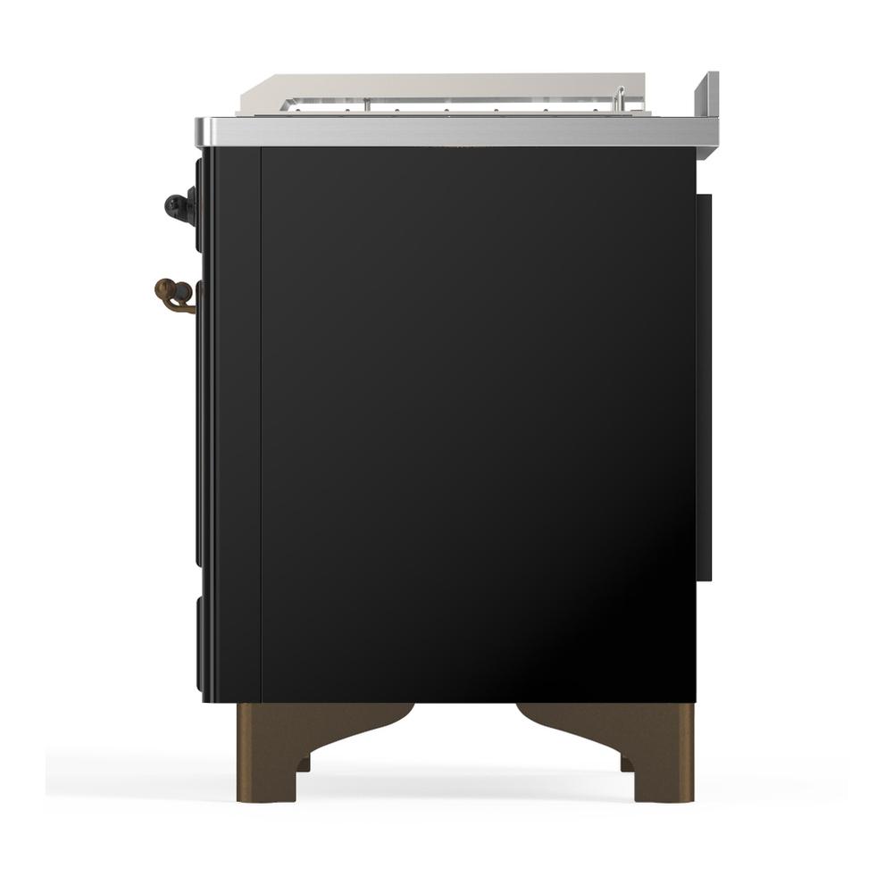 ILVE UM48FSNR3BKB Majestic III 48 inch Dual Fuel Range with 5 Black Brass Burners, Griddle and French Top, Dual Function Burner up to 25,000 BTU (Natural Gas, Triple Glass Door, Glossy Black, Burnished)