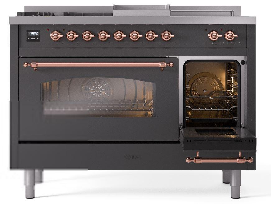 Nostalgie II 48 Inch Dual Fuel Liquid Propane Freestanding Range in Matte Graphite with Copper Trim