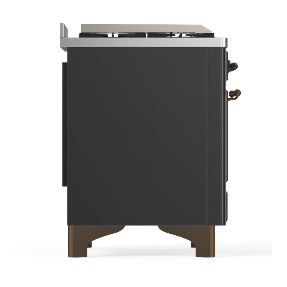ILVE UM48FSQNR3MGB Majestic III 48 inch Dual Fuel Range with 5 Black Brass Burners, Griddle and French Top, Dual Function Burner up to 25,000 BTU (Natural Gas, Solid Door, Graphite Matte, Burnished)