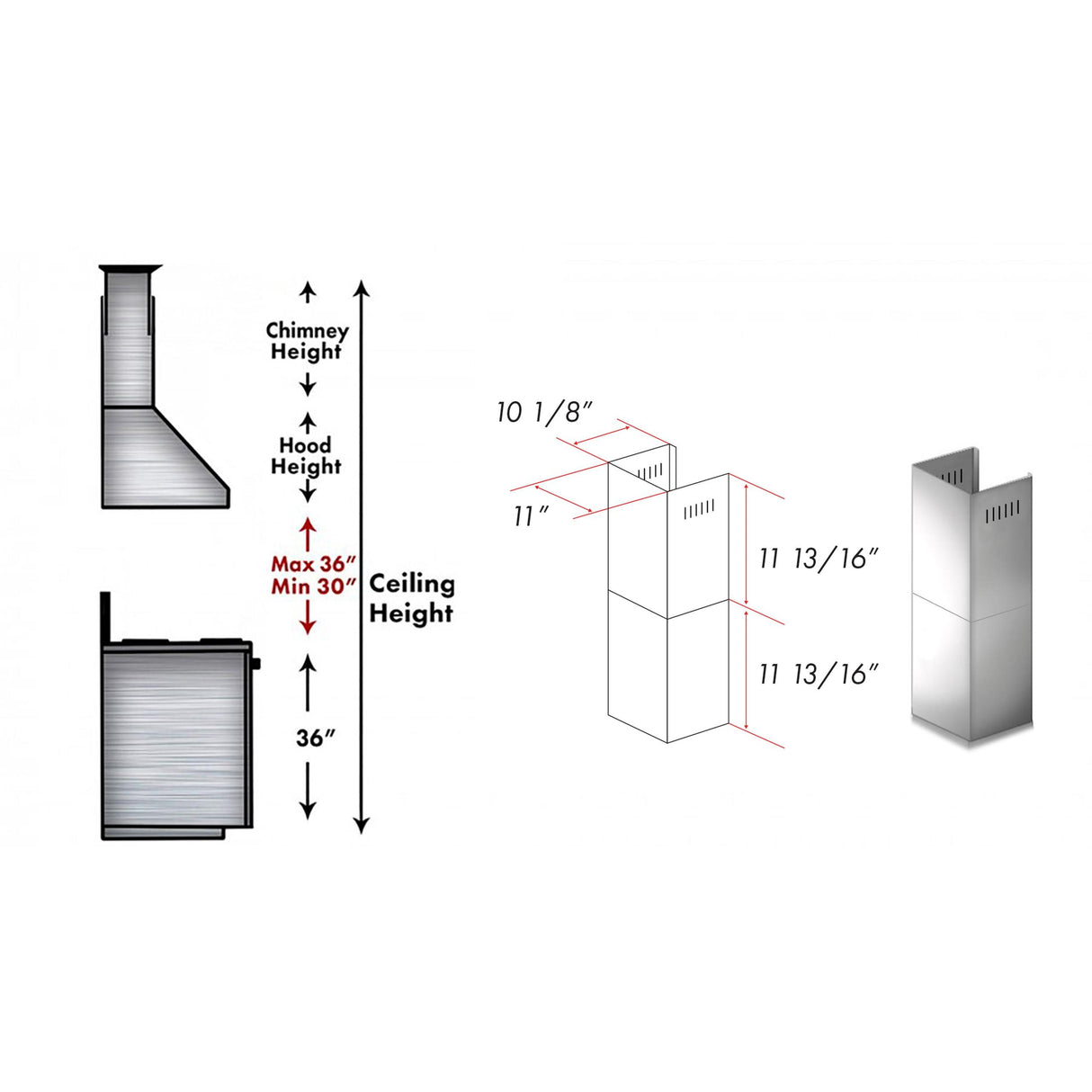 ZLINE 2-12 in. Short Chimney Pieces for 7 ft. to 8 ft. Ceilings (SK-ALP70WL)