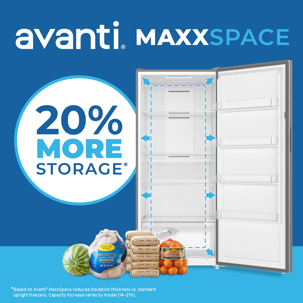 Avanti MaxxSpace Insulation™ Technology Garage-Ready Frost-Free Convertible Upright Freezer, 21 cu. ft., ENERGY STAR, Stainless Steel Look (AV210VFLJM0SS)