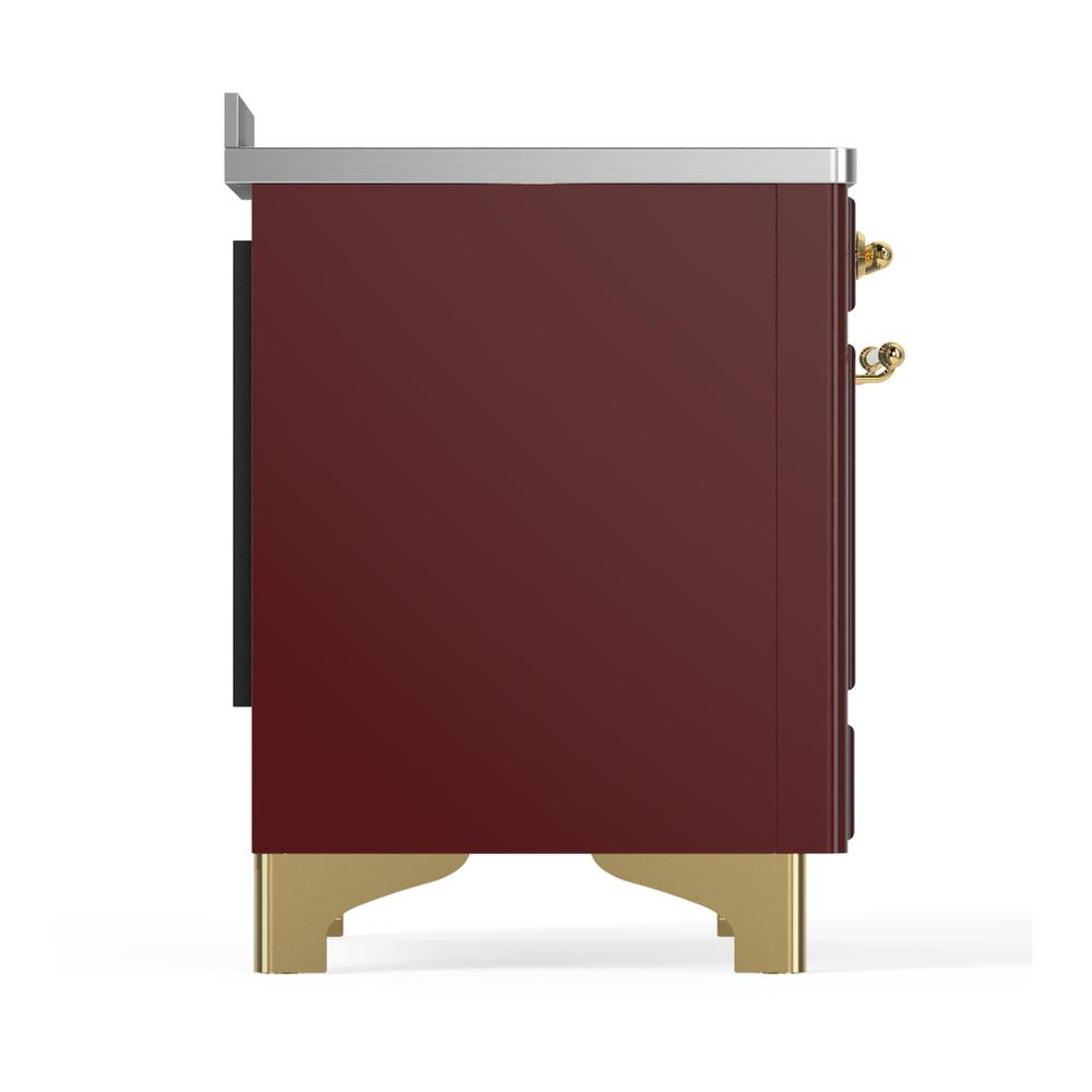 ILVE UMIB48QNR3BUG Majestic III 48 inch Induction Range with 6 Elements, 5.02 cu. ft. Total Oven Capacity (Solid Door, Burgundy, Brass)
