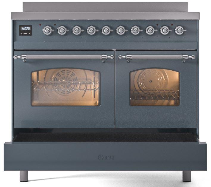 Nostalgie II 40 Inch Electric Freestanding Range in Blue Grey with Chrome Trim