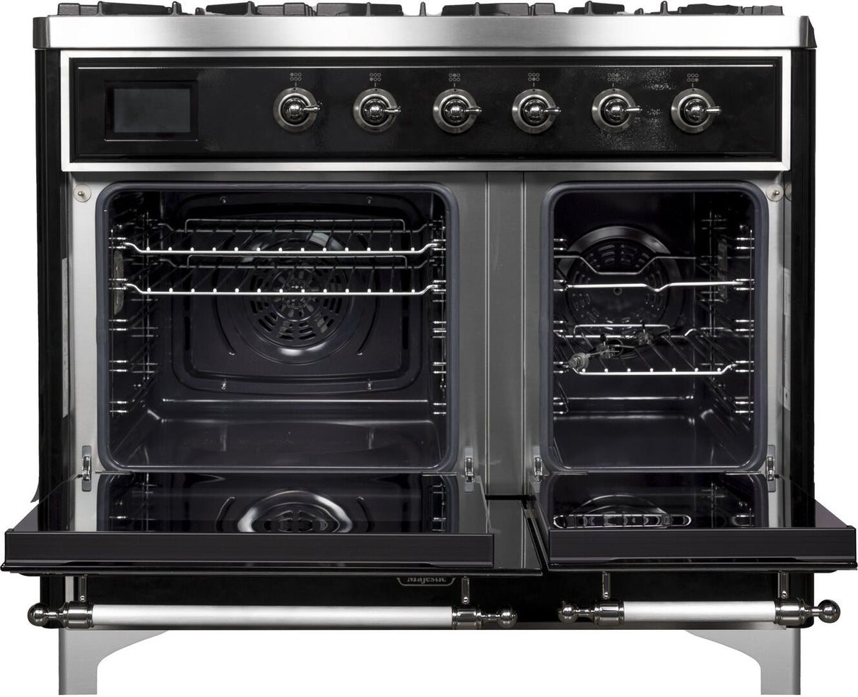 Majestic II 40 Inch Dual Fuel Liquid Propane Freestanding Range in Glossy Black with Chrome Trim