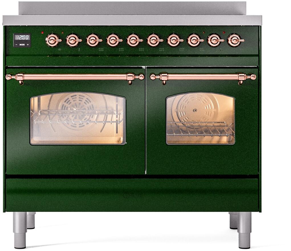 Nostalgie II 40 Inch Electric Freestanding Range in Emerald Green with Copper Trim