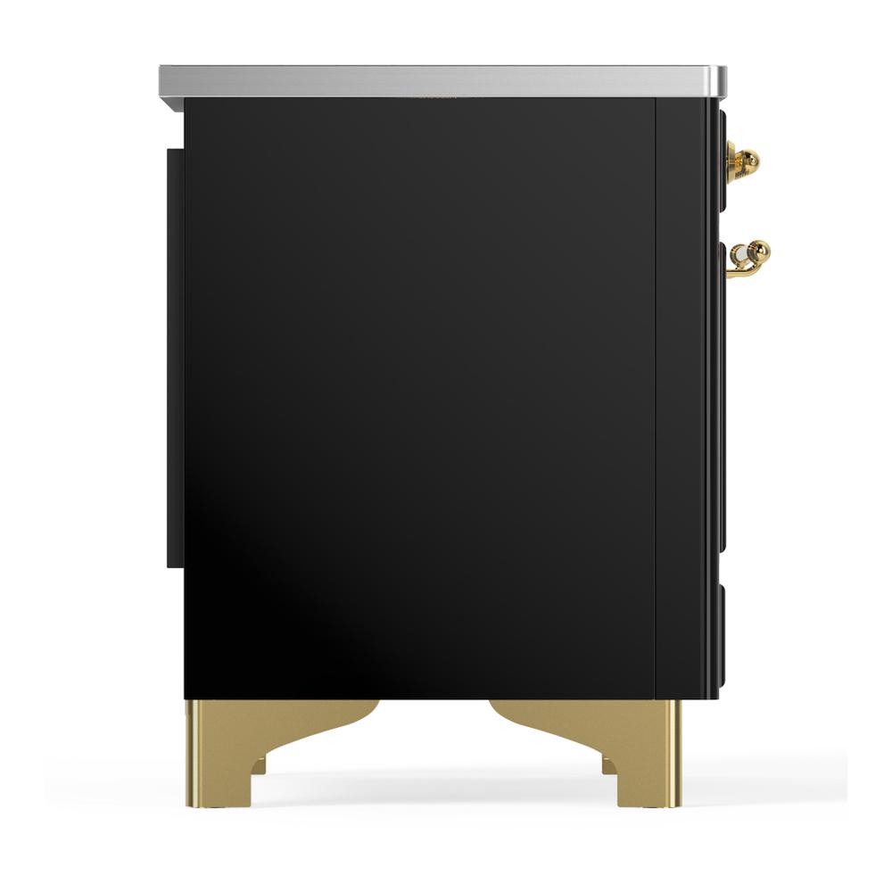 ILVE UMIB36QNR3BKG Majestic III 36 inch Induction Range with 6 Elements, 3.5 cu. ft. Total Oven Capacity (Solid Door, Glossy Black, Brass)