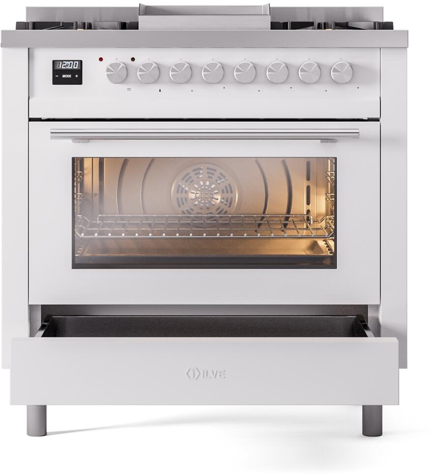 Professional Plus II 36 Inch Dual Fuel Liquid Propane Freestanding Range in White with Trim