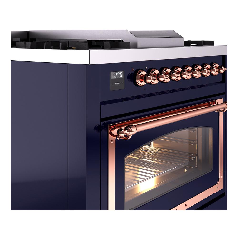 ILVE UN36FNMPMBP Nostalgie II Noblesse 36 inch Dual Fuel Range (Natural Gas, Triple Glass Door, Midnight Blue, Copper)