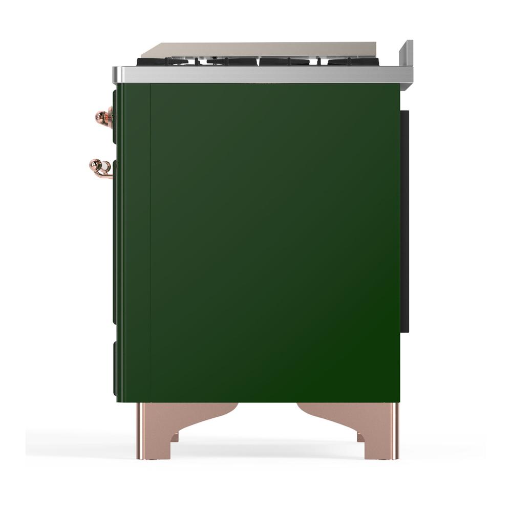 ILVE UM48FNR3EGPLP Majestic III 48 inch Dual Fuel Range with 8 Burners and Griddle, Dual Function Burner up to 25,000 BTU (Liquid Propane, Triple Glass Door, Emerald Green, Copper)