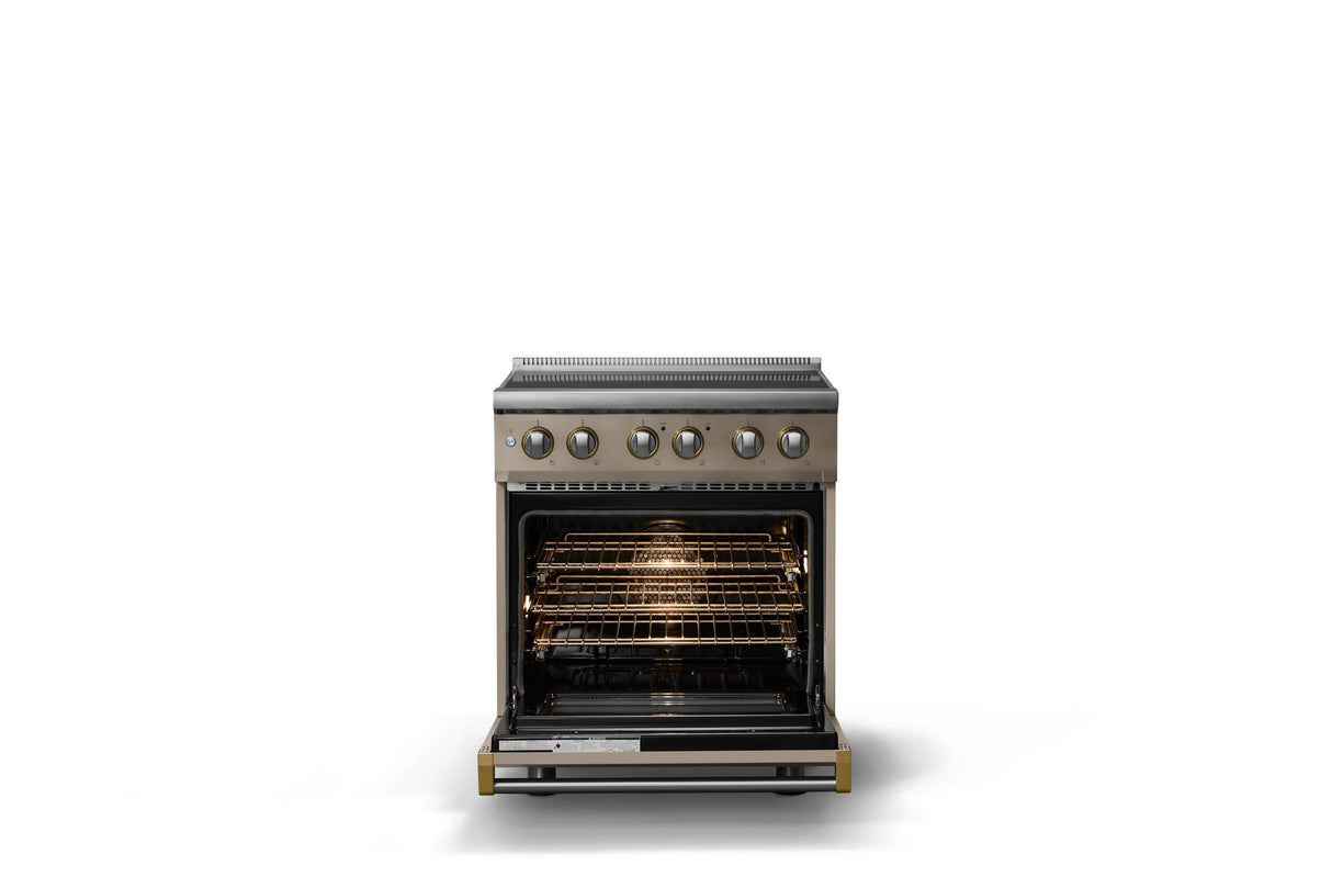 30"W. Induction Range (Finish: Nantucket, Trim: Brushed Brass)