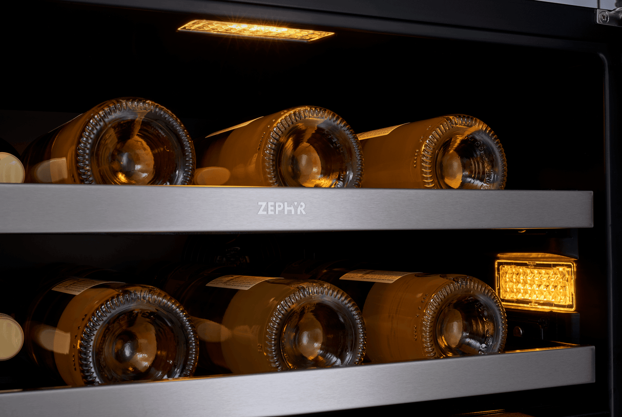 Presrv Wine Cooler, 24in Under Cabinet, SS+Glass, Reverse Door, 2 Zone