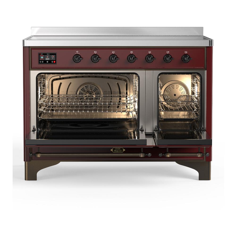 ILVE UMIB48QNR3BUB Majestic III 48 inch Induction Range with 6 Elements, 5.02 cu. ft. Total Oven Capacity (Solid Door, Burgundy, Burnished)