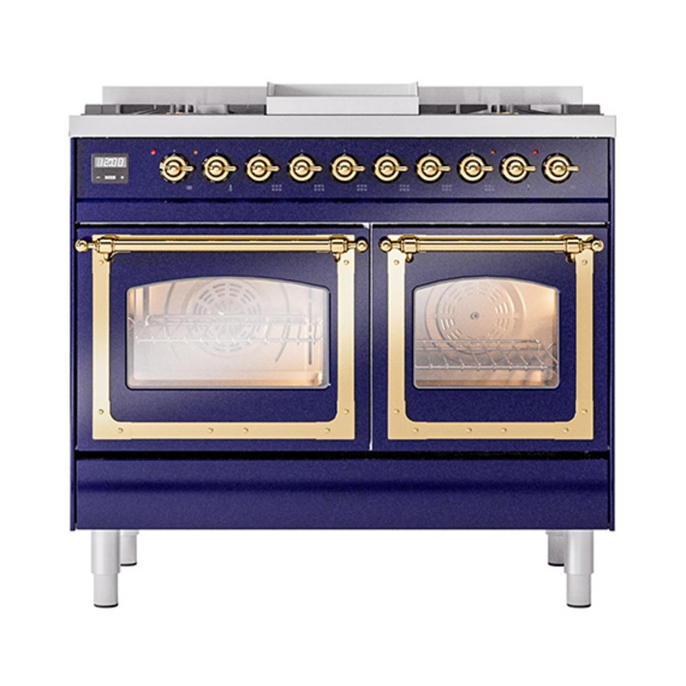 ILVE UND40FNMPMBG Nostalgie II Noblesse 40 inch Dual Fuel Range (Natural Gas, Triple Glass Door, Midnight Blue, Brass)