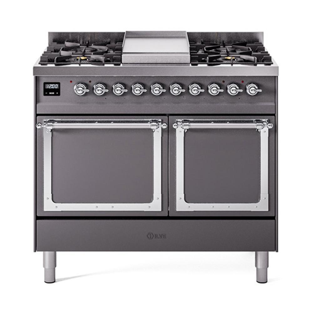 ILVE UND40FQNMPMGC Nostalgie II Noblesse 40 inch Dual Fuel Range (Natural Gas, Solid Door, Graphite Matte, Chrome)