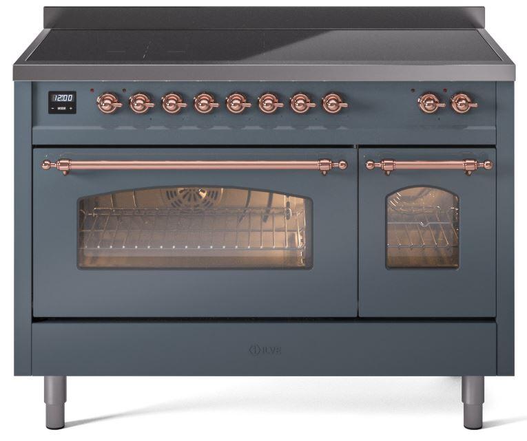 Nostalgie II 48 Inch Electric Freestanding Range in Blue Grey with Copper Trim