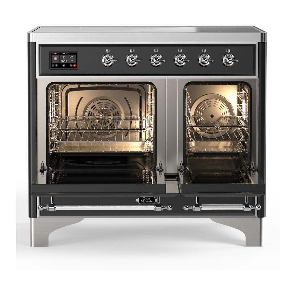 ILVE UMDIB40NR3BKC Majestic III 40 inch Induction Range with 6 Elements, 3.82 cu. ft. Total Oven Capacity (Triple Glass Door, Glossy Black, Chrome)