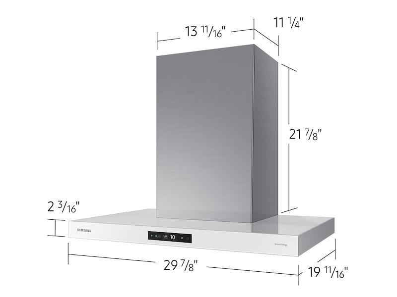 30" Bespoke Smart Wall Mount Hood with LCD Display in Clean White