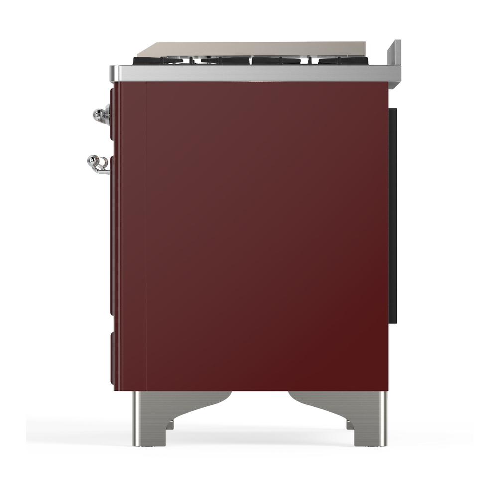 ILVE UM60FSNR3BUCLP Majestic III 60 inch Dual Fuel Range with 7 Burners, Griddle and French Top, Dual Function Burner with up to 25,000 BTU (Liquid Propane, Triple Glass Door, Burgundy, Chrome)