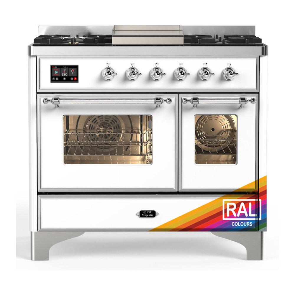 ILVE UMD40FNR3RACLP Majestic III 40 inch Dual Fuel Range with 6 Burners and Griddle, Dual Function Burner up to 25,000 BTU (Liquid Propane, Triple Glass Door, RAL, Chrome)