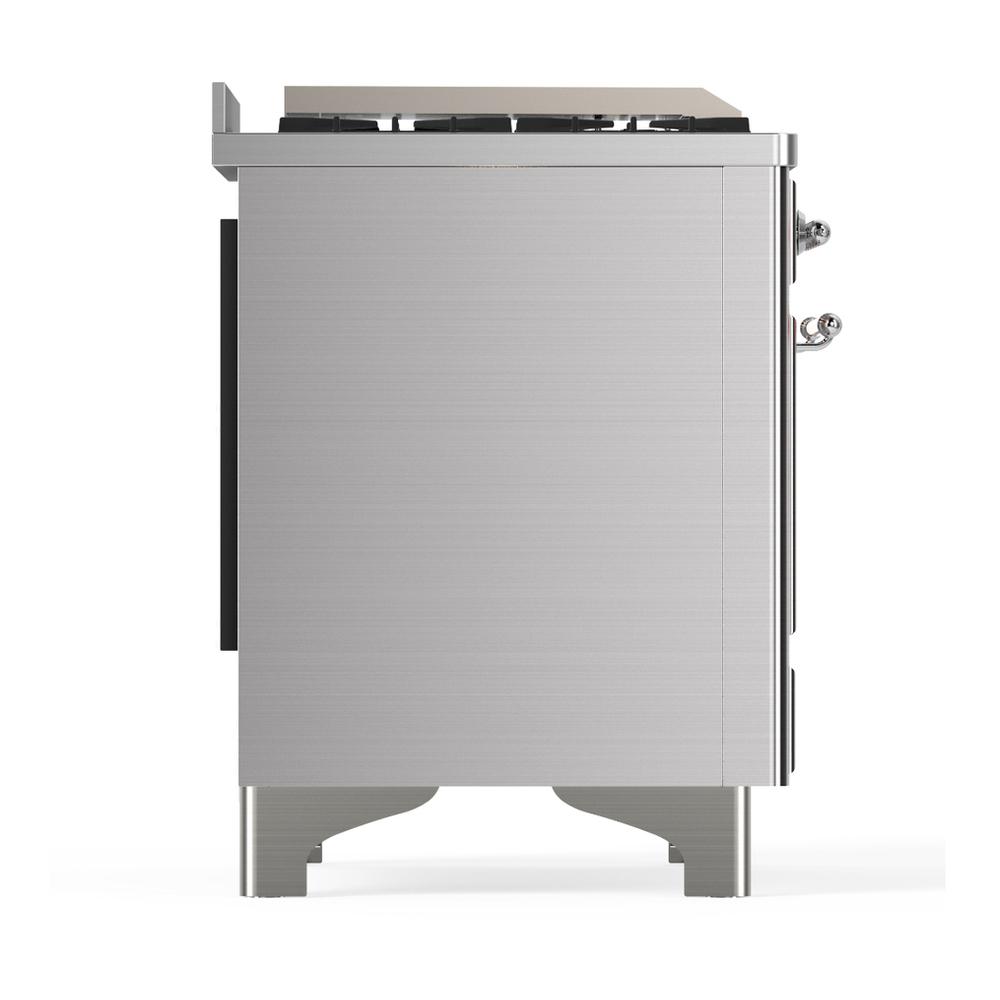 ILVE UM48FQNR3SSCLP Majestic III 48 inch Dual Fuel Range with 8 Burners and Griddle, Dual Function Burner up to 25,000 BTU (Liquid Propane, Solid Door, Stainless Steel, Chrome)
