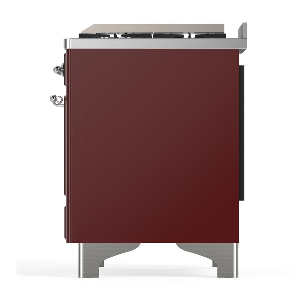 ILVE UMD40FNR3BUCLP Majestic III 40 inch Dual Fuel Range with 6 Burners and Griddle, Dual Function Burner up to 25,000 BTU (Liquid Propane, Triple Glass Door, Burgundy, Chrome)