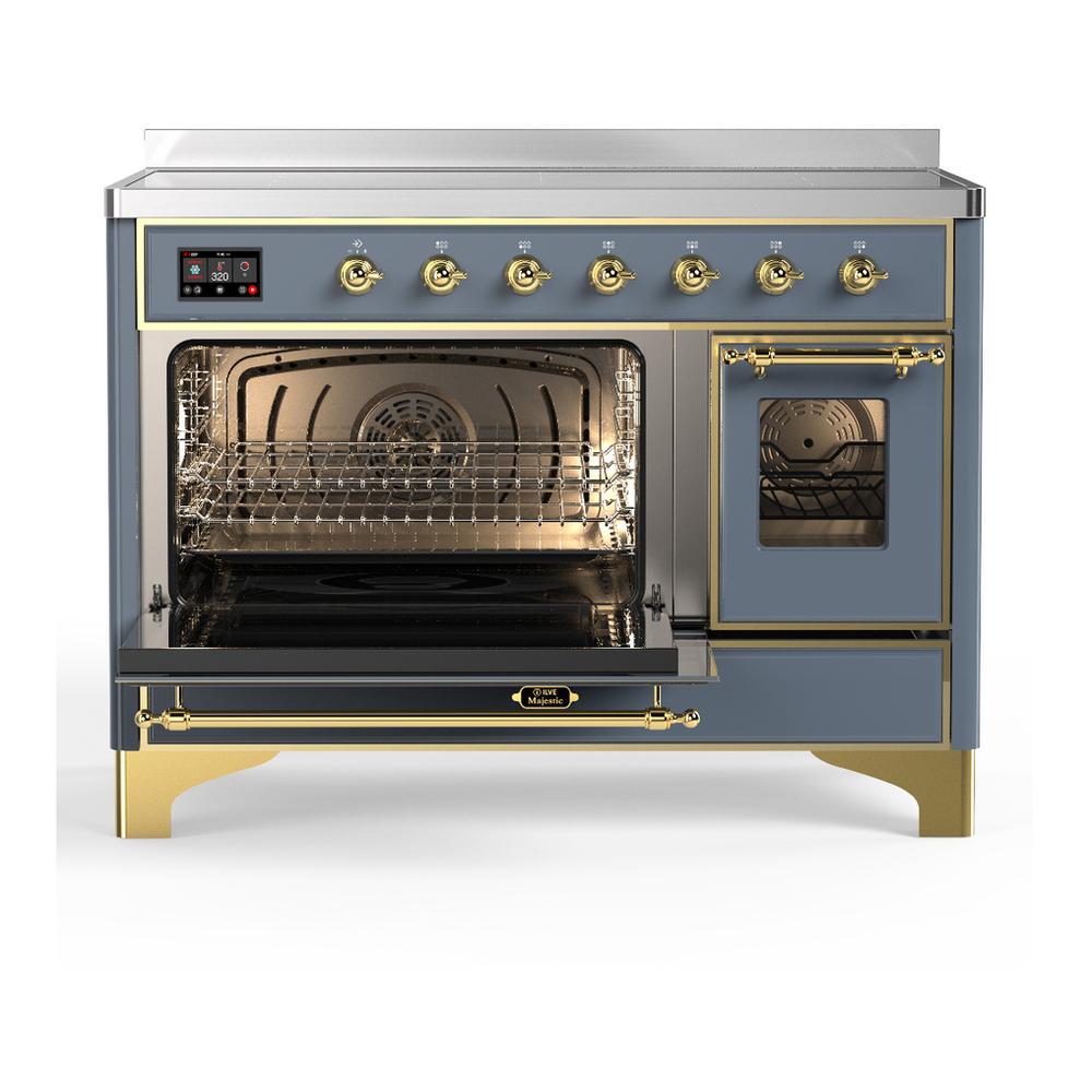 ILVE UMIB48NR3BGG Majestic III 48 inch Induction Range with 6 Elements, 5.02 cu. ft. Total Oven Capacity (Triple Glass Door, Blue Grey, Brass)