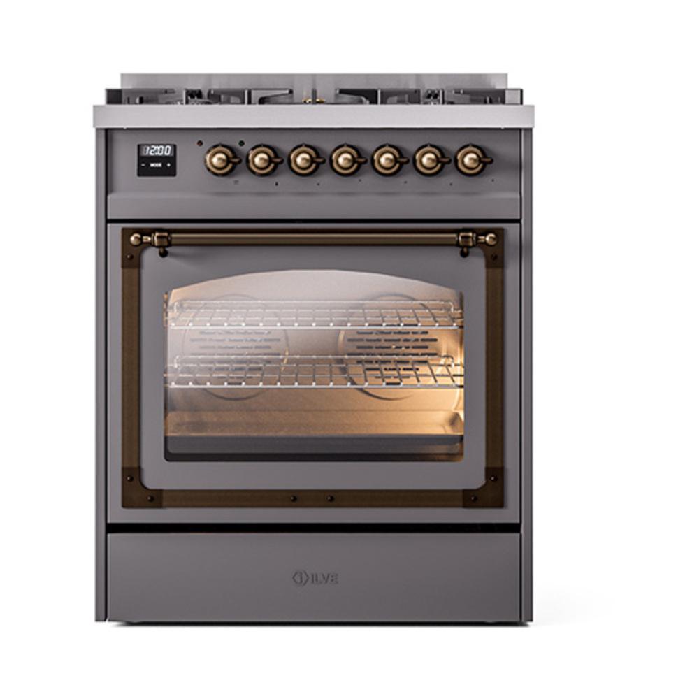 ILVE UN30NMPMGBLP Nostalgie II Noblesse 30 inch Dual Fuel Range (Liquid Propane, Triple Glass Door, Graphite Matte, Burnished)