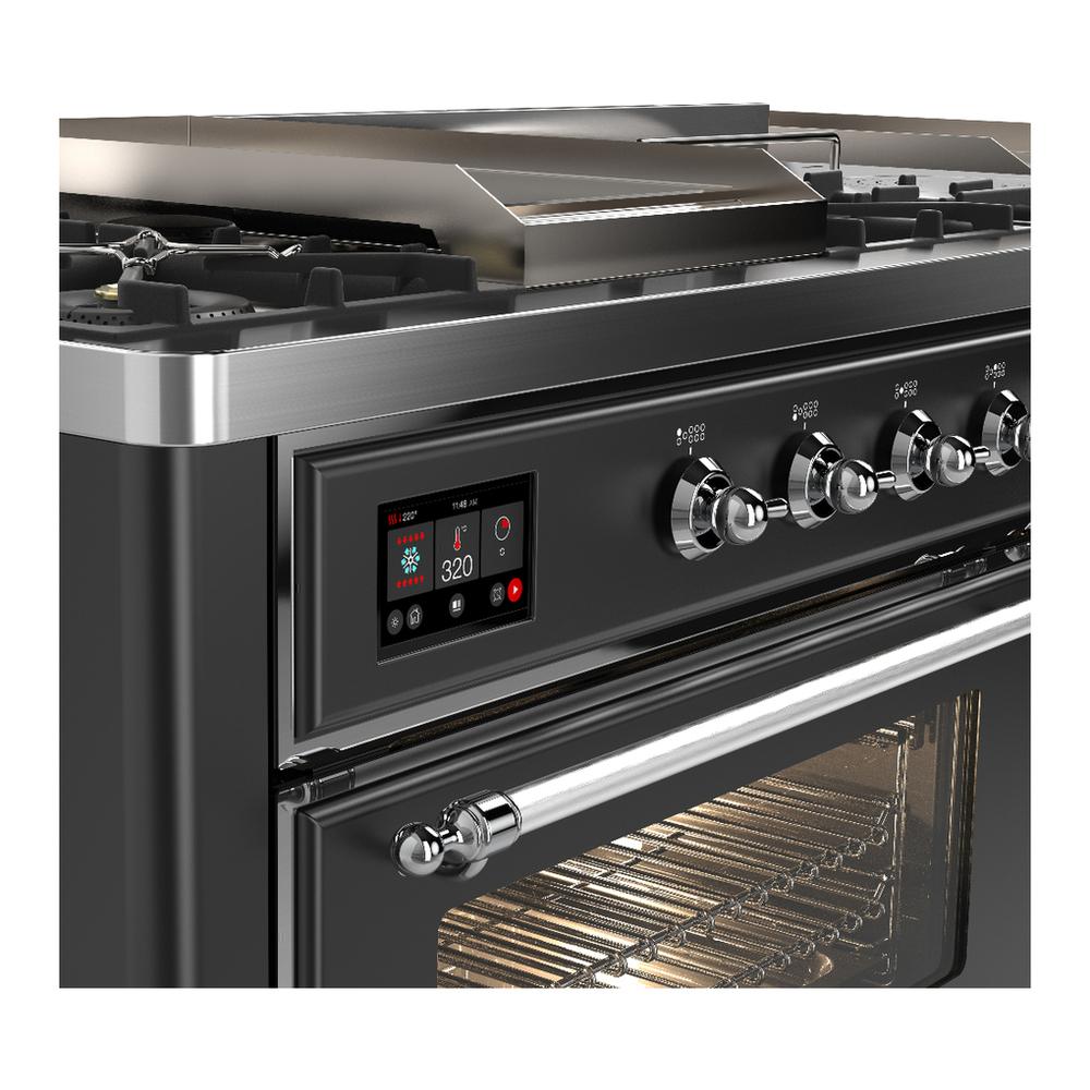 ILVE UM60FSNR3MGC Majestic III 60 inch Dual Fuel Range with 7 Burners, Griddle and French Top, Dual Function Burner with up to 25,000 BTU (Natural Gas, Triple Glass Door, Graphite Matte, Chrome)