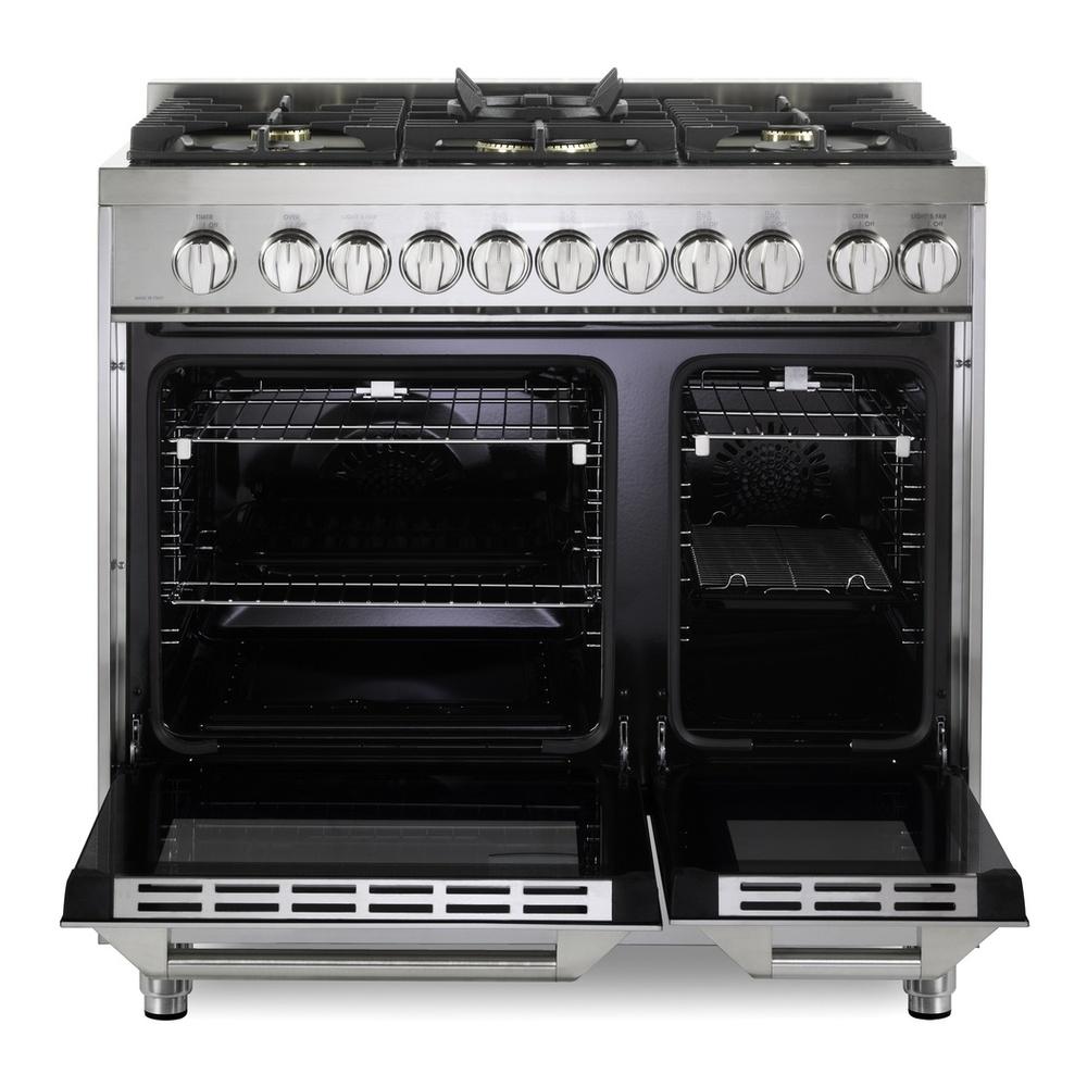 Verona VUFSGG365DSS 36 inch Ultima Collection Double Oven Gas Range with 5 Brass Burners, 4.1 cu. ft. Oven Total Capacity
