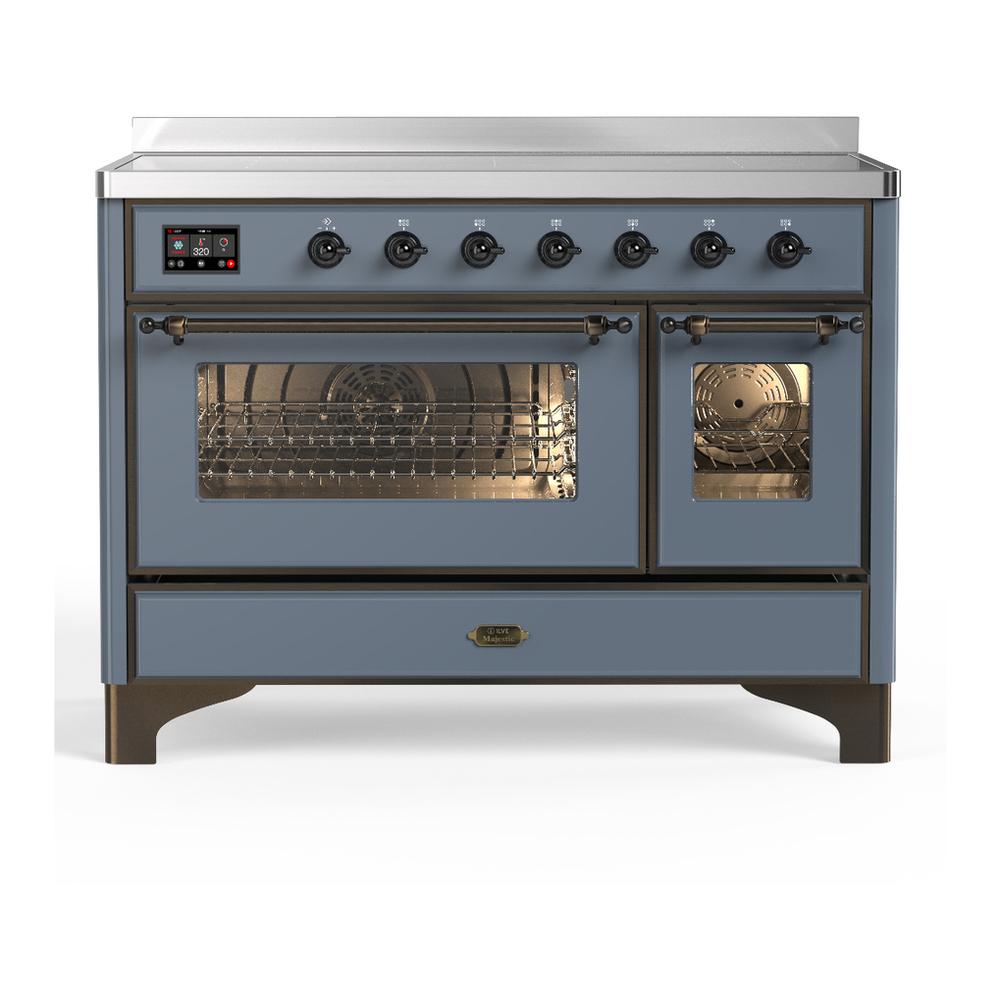 ILVE UMIB48NR3BGB Majestic III 48 inch Induction Range with 6 Elements, 5.02 cu. ft. Total Oven Capacity (Triple Glass Door, Blue Grey, Burnished)