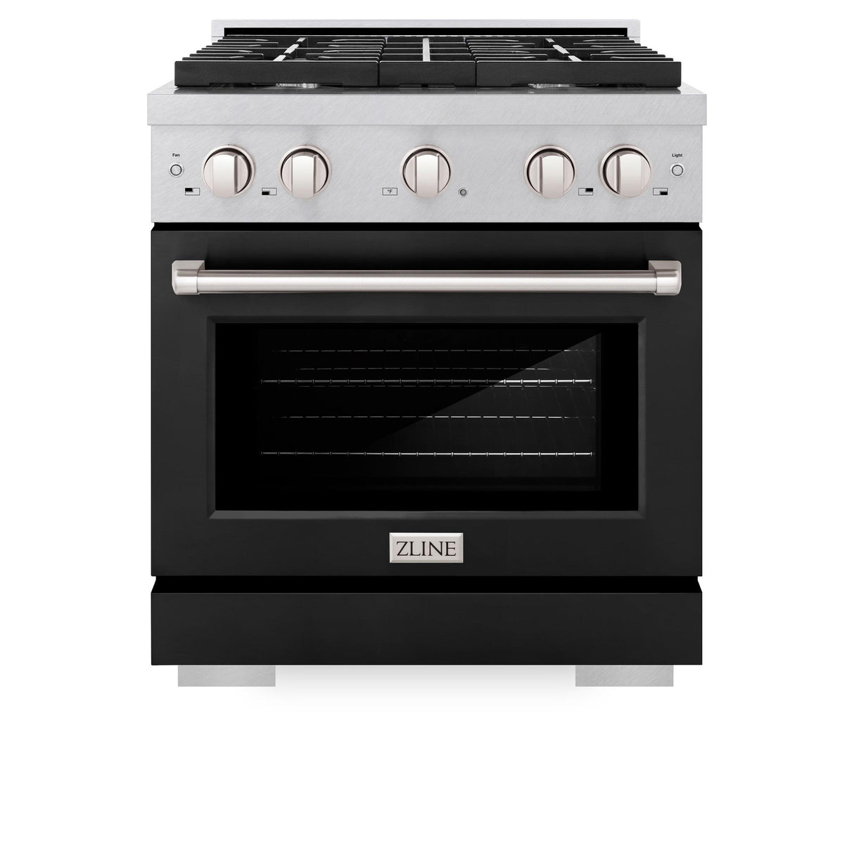 ZLINE 30 in. 4.2 cu. ft. 4 Burner Gas Range with Convection Gas Oven in DuraSnow' Stainless Steel with Black Matte Door (SGRS-BLM-30)
