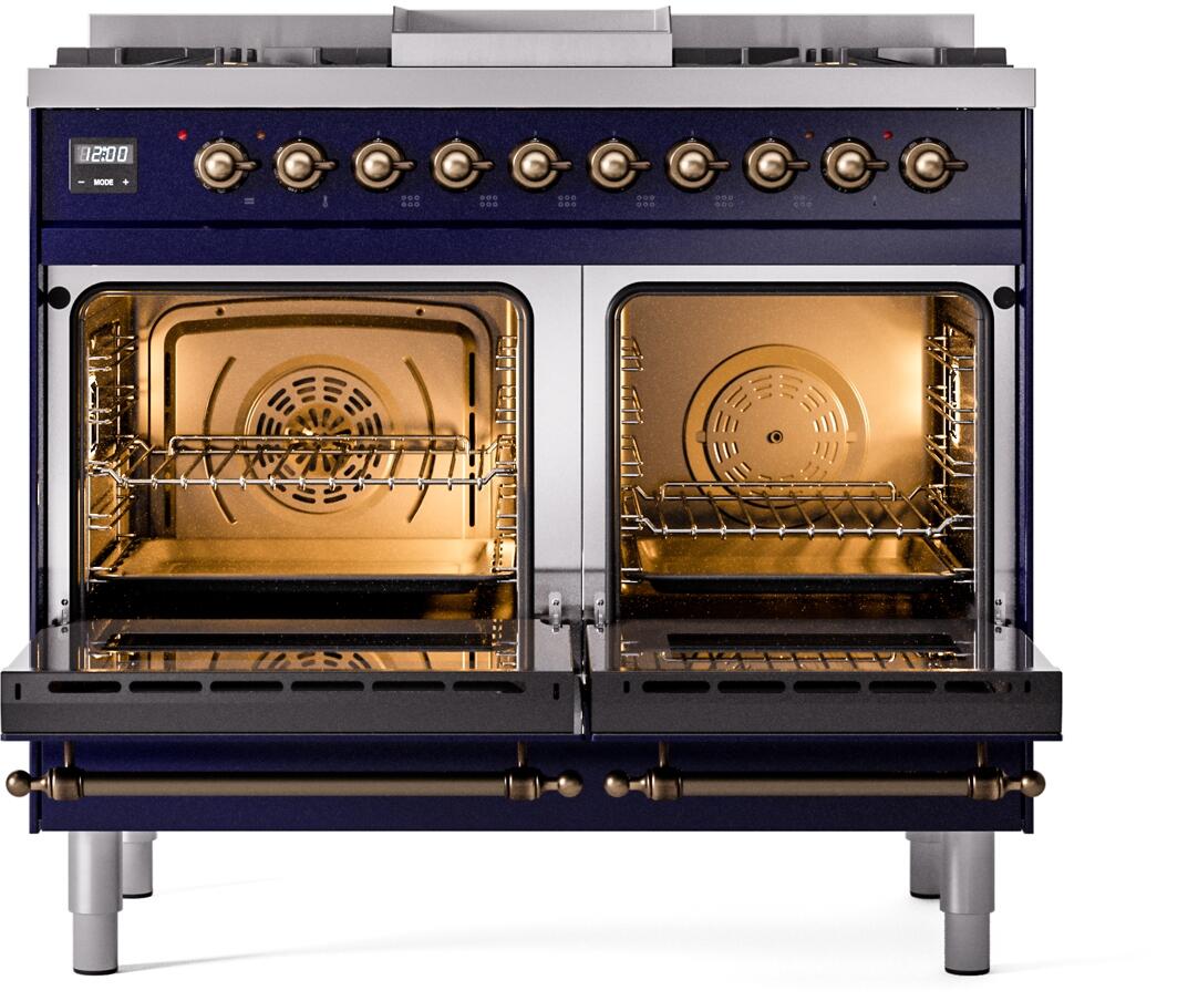 Nostalgie II 40 Inch Dual Fuel Natural Gas Freestanding Range in Blue with Bronze Trim
