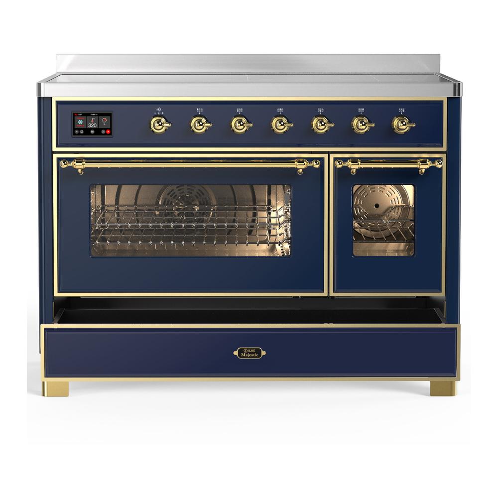ILVE UMIB48NR3MBG Majestic III 48 inch Induction Range with 6 Elements, 5.02 cu. ft. Total Oven Capacity (Triple Glass Door, Midnight Blue, Brass)