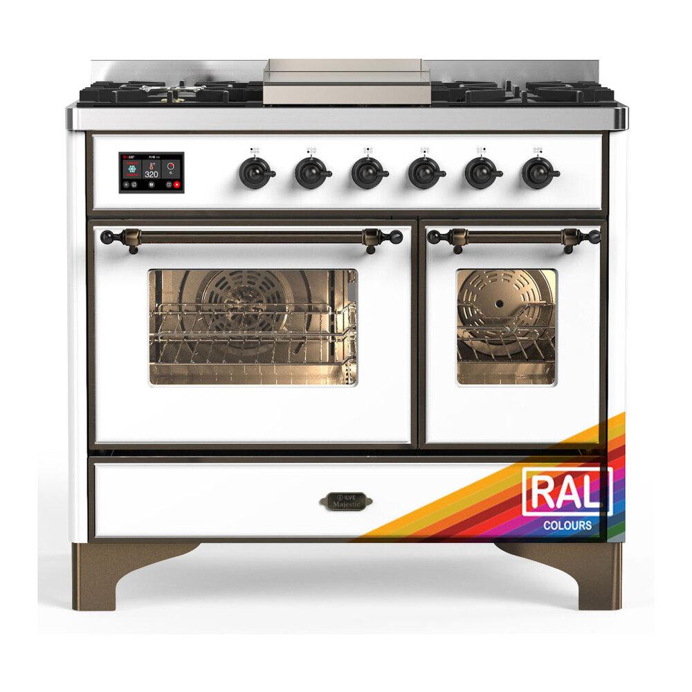 ILVE UMD40FNR3RAB Majestic III 40 inch Dual Fuel Range with 6 Burners and Griddle, Dual Function Burner up to 25,000 BTU (Natural Gas, Triple Glass Door, RAL, Burnished)